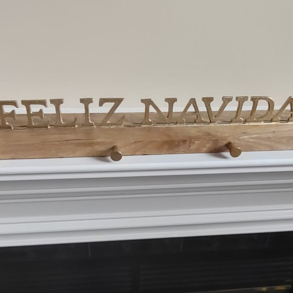 Threshold Stocking Wooden Holder Feliz Navidad Golden Letters 26in L - Picture 5 of 12